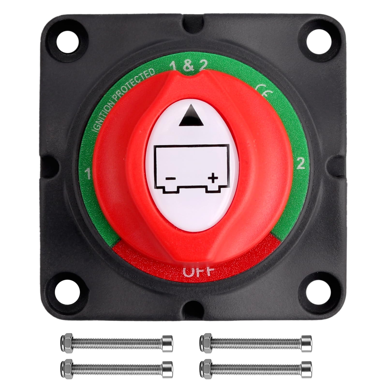 1+2 Staccabatteria Interruttore Doppia Batterie di Scollegamento 200A per Auto, Camper, Barca, Battery Switch Isolator On/Off 12V-48V, Impermeabilità IP45