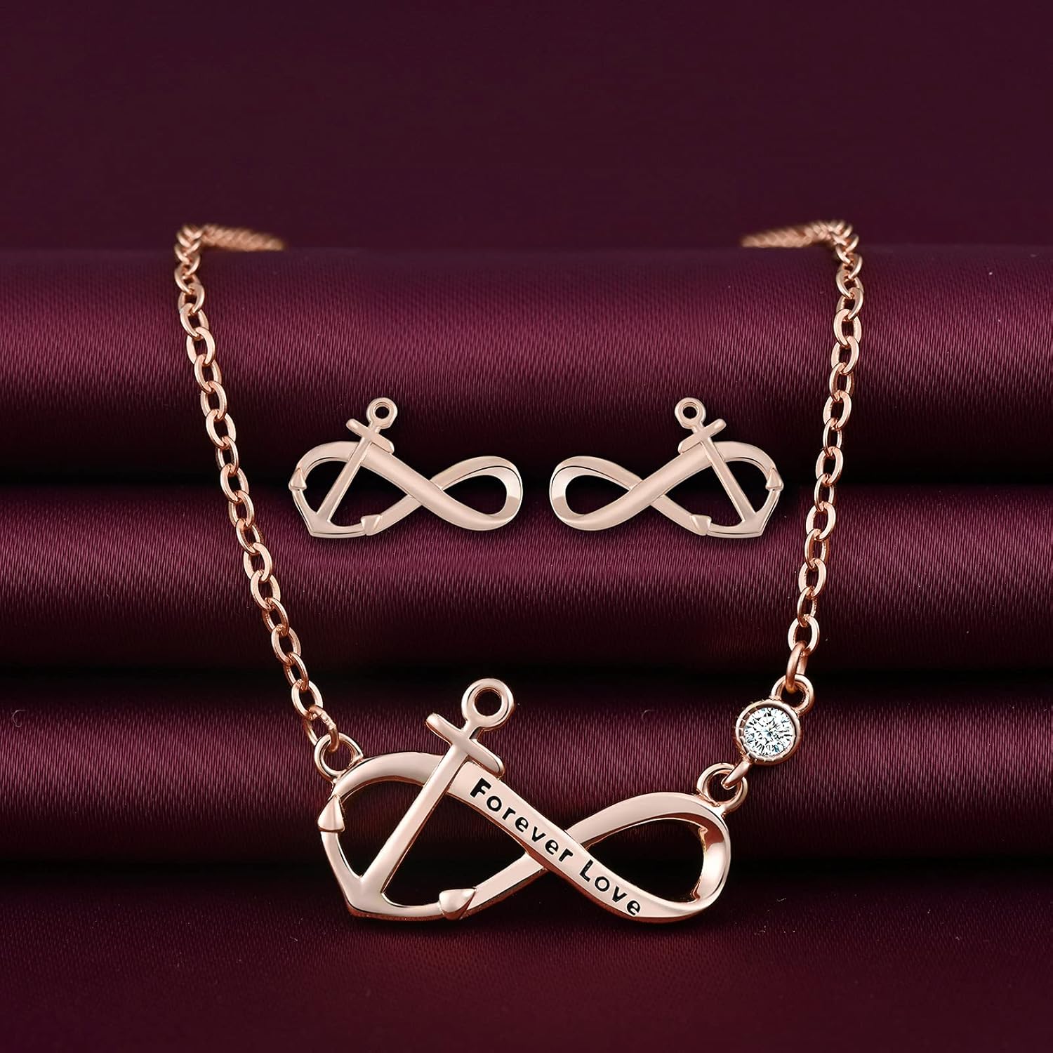 Yumilok Sterling Silver Jewelry Sets–Infinity Anchor Necklace Earrings for Women White Gold Plated Pendant Necklace Jewelry for Teen Girls Friends Mom Birthday Bridesmaids Wedding Mothers Day Gifts - Image 3