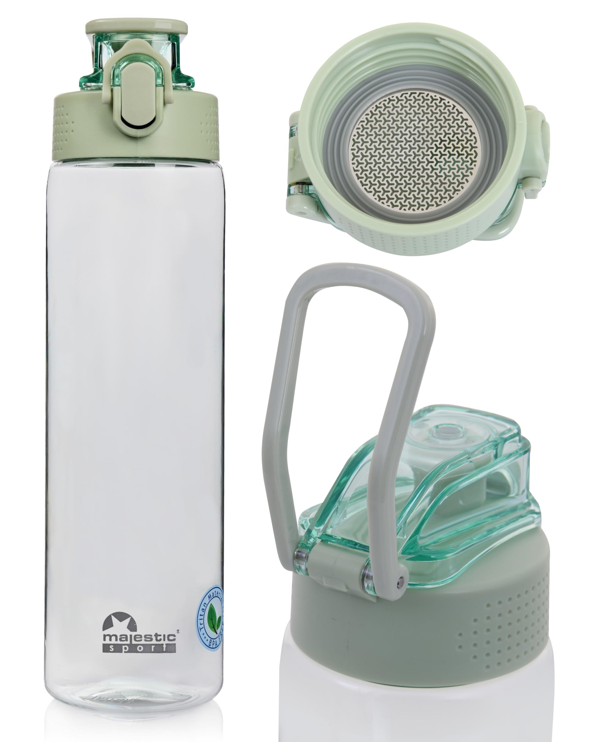 Okosei Clear Butelka na napoje, 750 ml, nie zawiera BPA, tritan, butelka sportowa, na rower, do fitnessu, lekka, odporna na uderzenia, wielokrotnego użytku, zielona