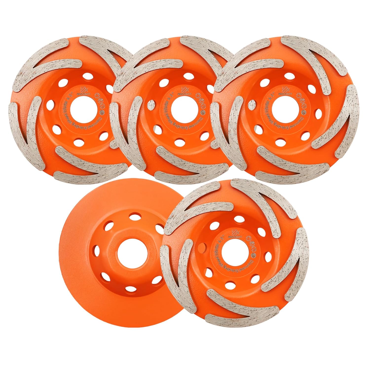 Concrete Diamond Grinding Cup Wheel 4 1/2",5pcs BRSCHNITT Diamond Cyclone Cup Grinder for Grinding/Polishing/Cleaning Granite, Concrete,Stone, Cement, Marble, Rock Angle Grinder.