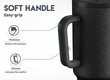 Meoky 40oz Tumbler with Handle, Leak-proof Lid and Straw, Insulated Coffee Mug Stainless Steel Travel Mug, Keeps Cold for 34 Hours or Hot for 10 Hours (Night)
