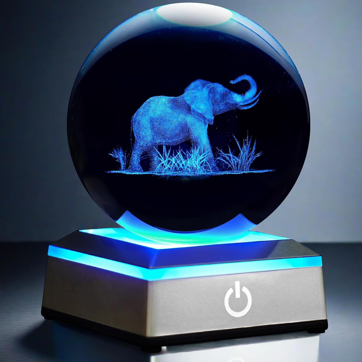 3.15 inch Elephant Crystal Ball Night Light with Colorful LED Light Touch Base Elephant Figurines Decor Gifts for Women Friends Birthday Christmas
