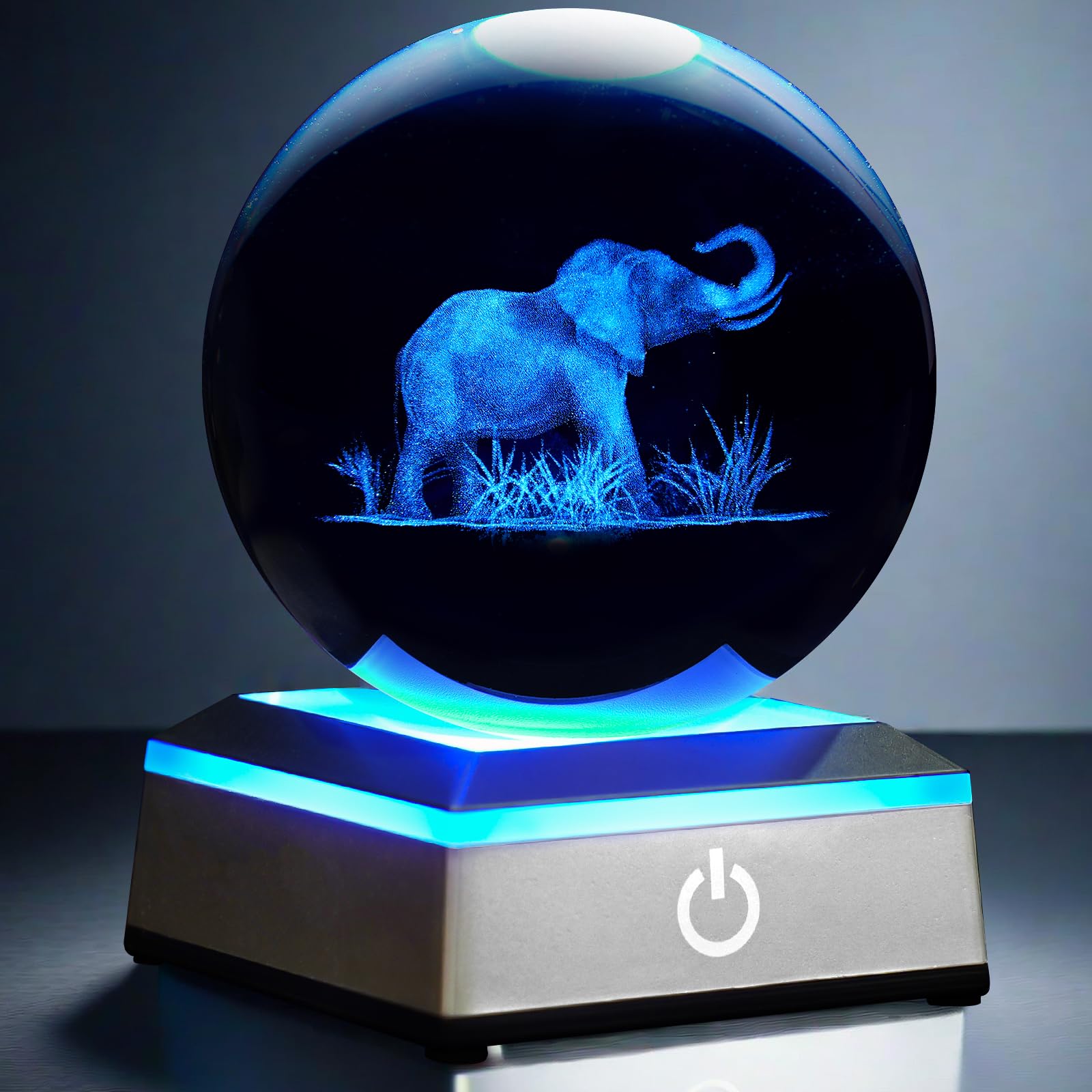 PYMIN3D 3.15 inch Elephant Crystal Ball Night Light with Colorful LED Light Touch Base Elephant Figurines Decor Gifts for Women Friends Birthday