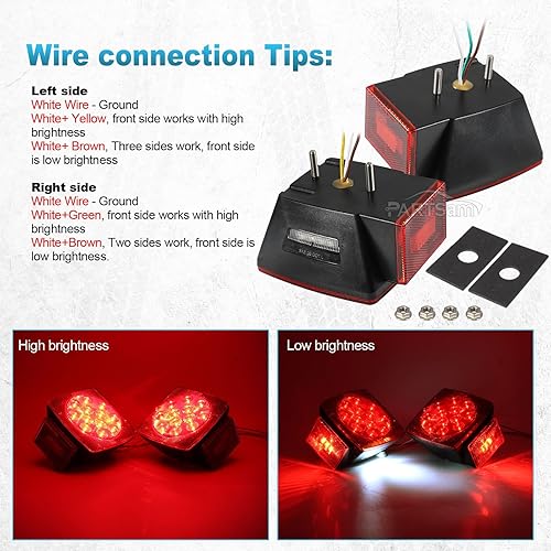 Miniatura 5 de Partsam Luz LED cuadrada impermeable de 12 V, luz LED rectangular de bajo perfil, combinación de luces traseras para remolque, kit de luces traseras