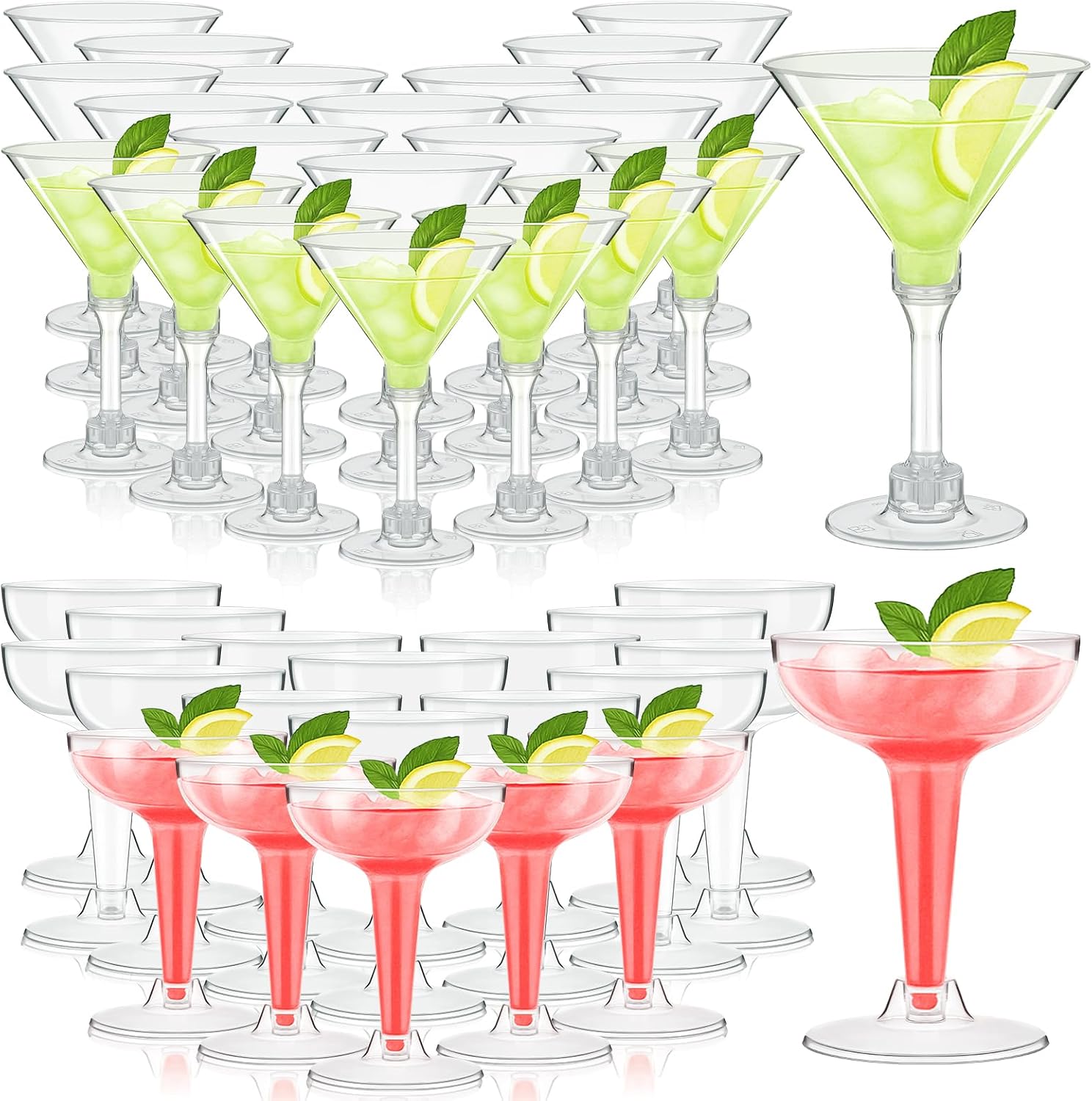 SiliFine 100 Pcs 5 and 4 oz Plastic Martini Glasses Disposable Cocktail Unbreakable Tall Stemmed Wine Glasses for Wedding Birthday Graduation Decoration Party Supplies(Cocktail Glass)