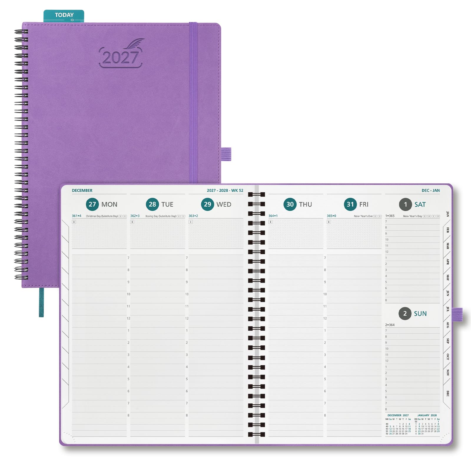 BEZEND Agenda settimanale 2027, formato A4, visualizzazione settimanale, 28,5 x 21,5 cm, verticale, con fasce orarie e tabella, agenda per appuntamenti per professionisti del lavoro con portapenne