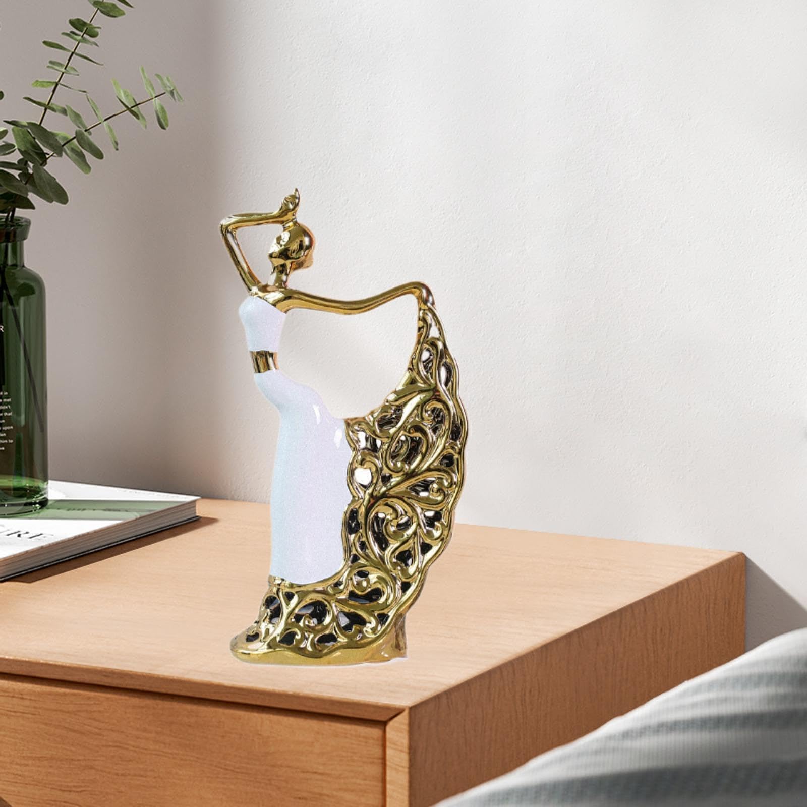 Escultura de Cerámica Estilo Nórdico: Muñeca Elegante, Estatua de para Estantería O Mesa.