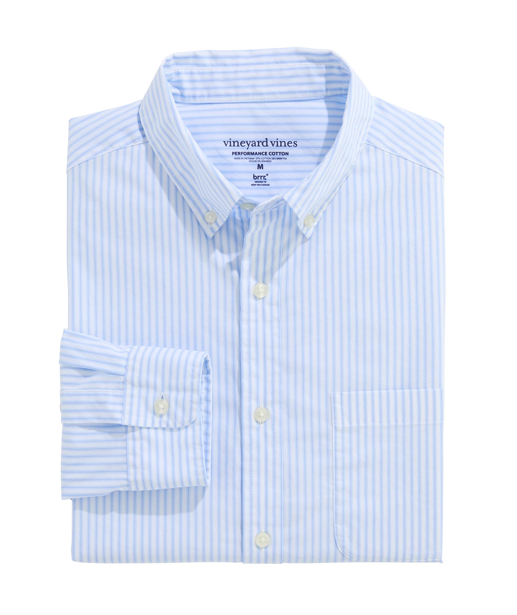 Vineyard Vines Men's Marathon Stripe Performance Cotton Shirt, Jake Blue, Large