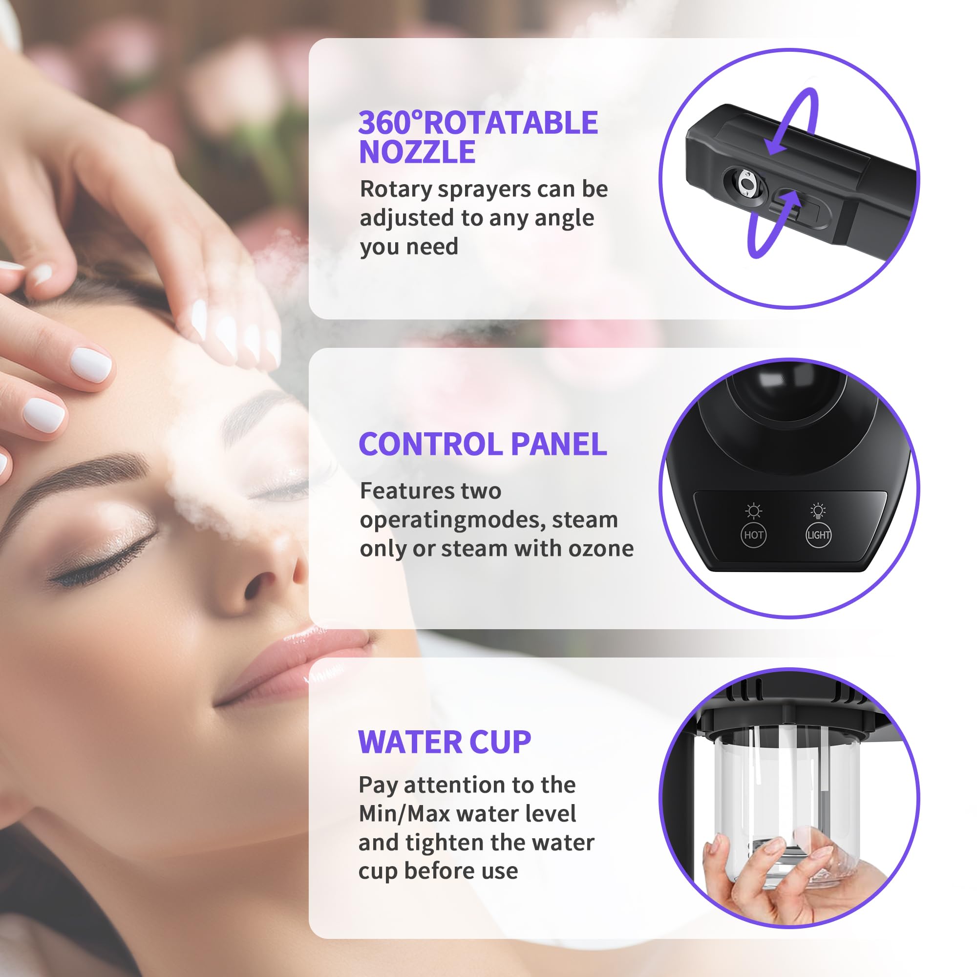Vaporizzatore facciale con lampada d'ingrandimento, vapore all'ozono 2 in 1 per uso professionale del viso, vapore facciale professionale per estetiste, attrezzatura di bellezza per il viso