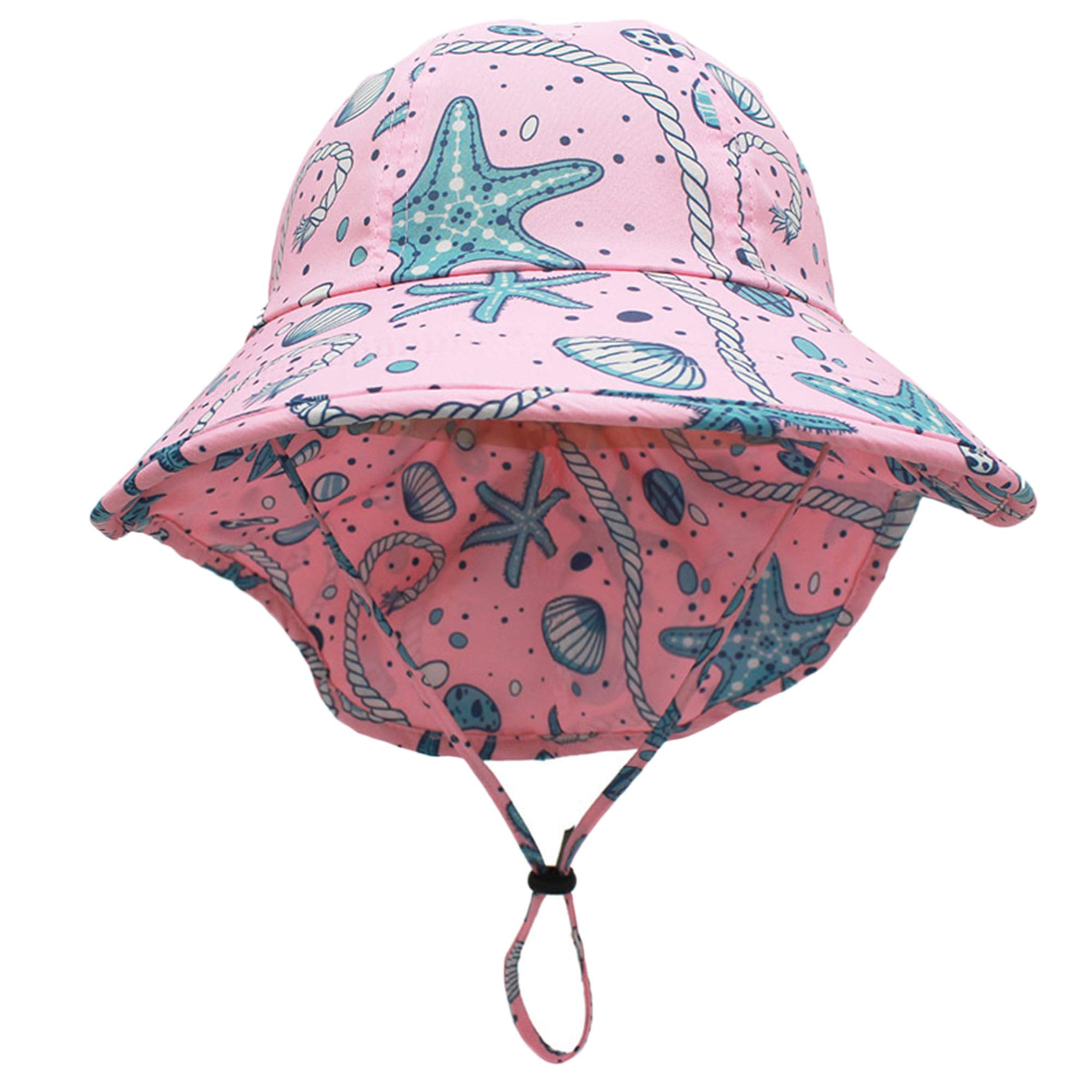WANYINGChildren Boys Girls Safari Cap UPF50+ with Neck Flap 8cm Large Brim Sun Caps Anti UV for Camping Outdoor - Sea World Pattern