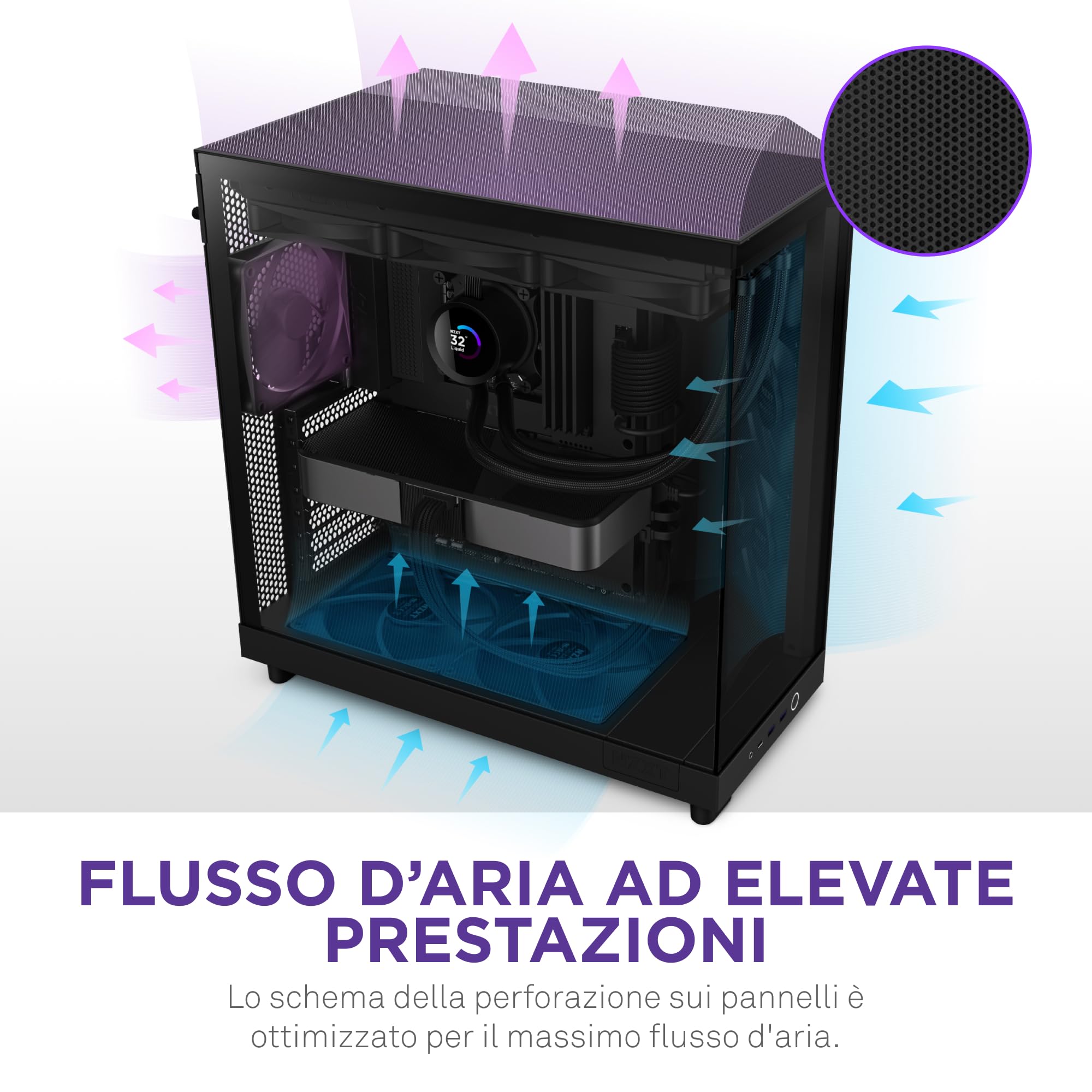 NZXT H6 Flow, CC-H61FB-01, Case Mid-Tower Compatto a Doppia Camera con Flusso d'Aria, Pannelli in Vetro Panoramico, Flusso d'Aria ad Alte Prestazioni, Include 3 Ventole da 120 mm, Nero