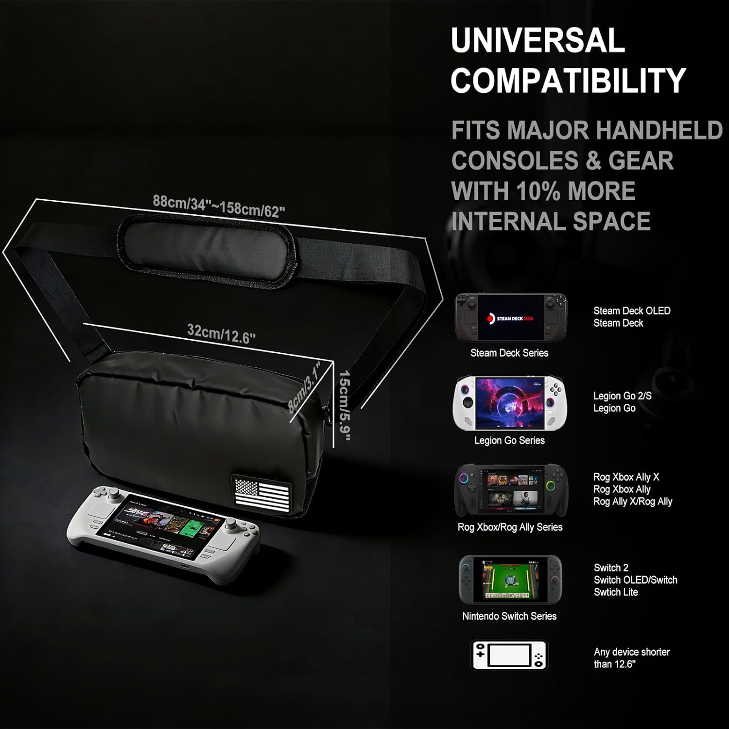 Tanakiving Carrying Case for Steam Deck/OLED/Switch 2/ROG Xbox Ally X/legion go Waterproof Protective Sling Bag with Console & Accessories Storage Portable Travel Shoulder Bag for Daily Use and Travel - Image 4