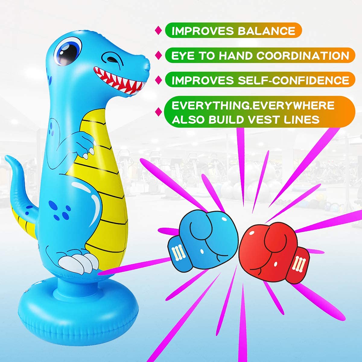 Dinosaurio 140cm PVC Seguro Saco De Boxeo Inflable Para Niños - Dinosaurio 140 Cm Con Base Para Agua O Arena Saco Boxeo Dinosaurio Niños 140cm