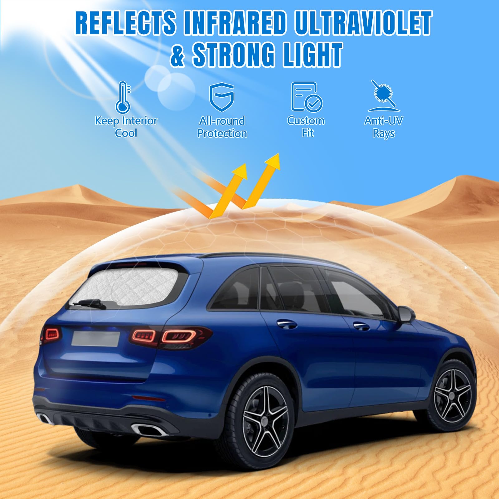 Parasole Lunotto Posteriore Compatibile con Mercedes-Benz GLC X254/C254 2022-2026, Tendina Parasole Interna per Auto, Pieghevole, Protezione Solare Riflettente per Vetro Posteriore
