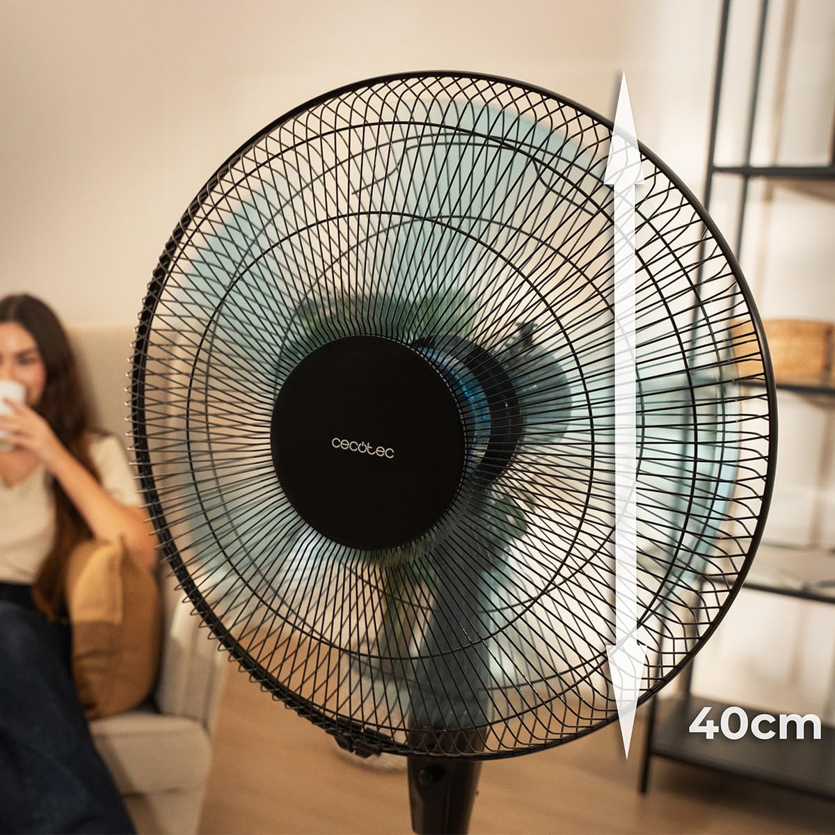 Cecotec Ventilateur sur Pied EnergySilence 515 WindLite Pro Black. 56 W, Diamètre 16" (40 cm), 3 Vitesses, Oscillation Automatique, Hauteur Réglable, 5 Pales et Sécurité Maximale, Noir