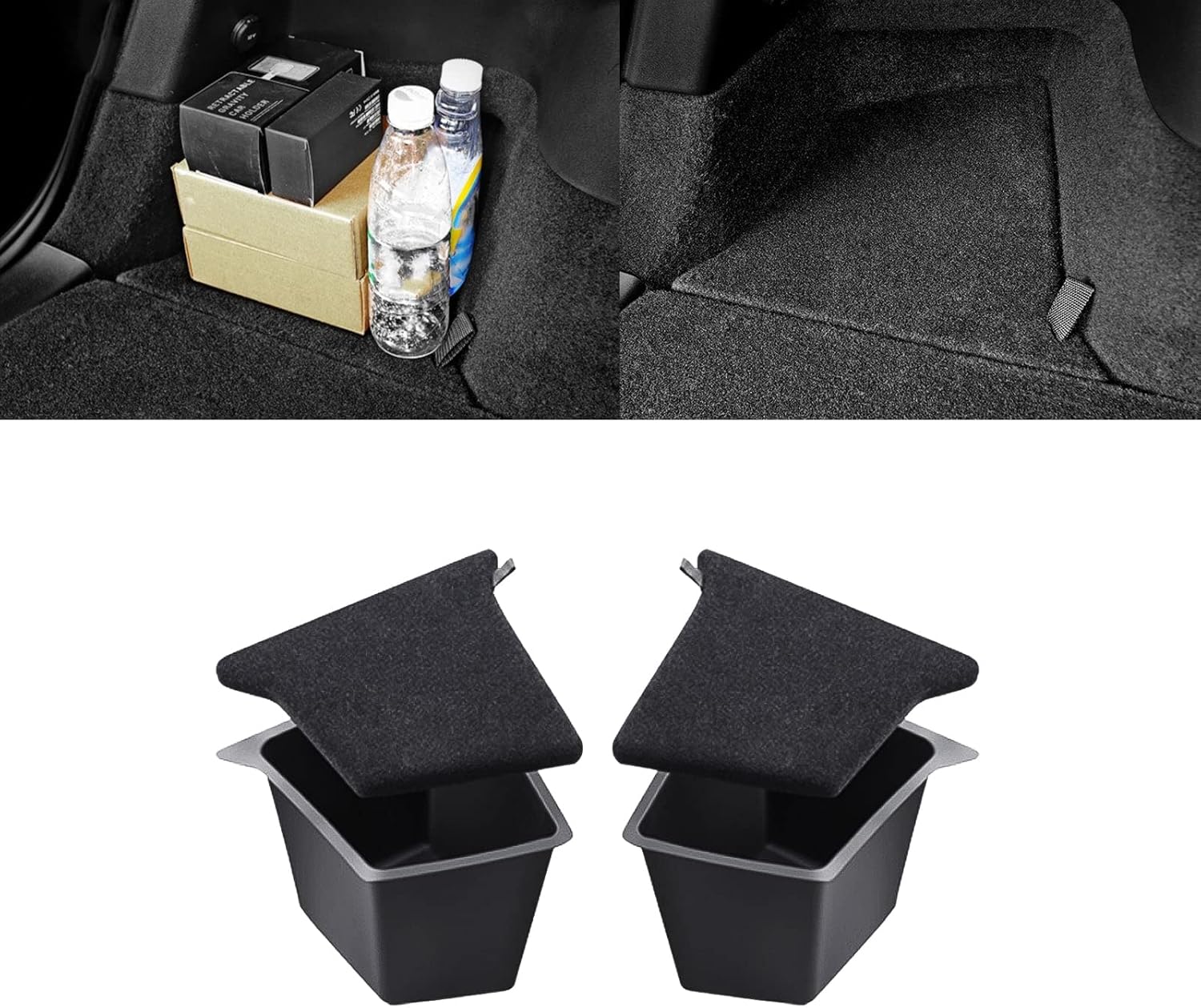 x xotic tech for 2020 2021 Tesla Model Y Trunk Organizer, (Proprietary Design) Waterproof Rear Trunk Storage Bins Side Box with Carpeted Lip Interior Accessories Set of 2 for 5-Seater