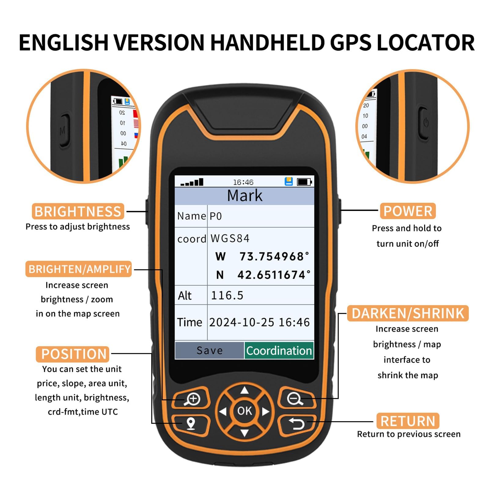 Navigatore GPS portatile per rilevamento esterno, posizionamento coordinato, esportazione dati, impermeabile IP67, ideale per esplorazioni agricole e geologiche