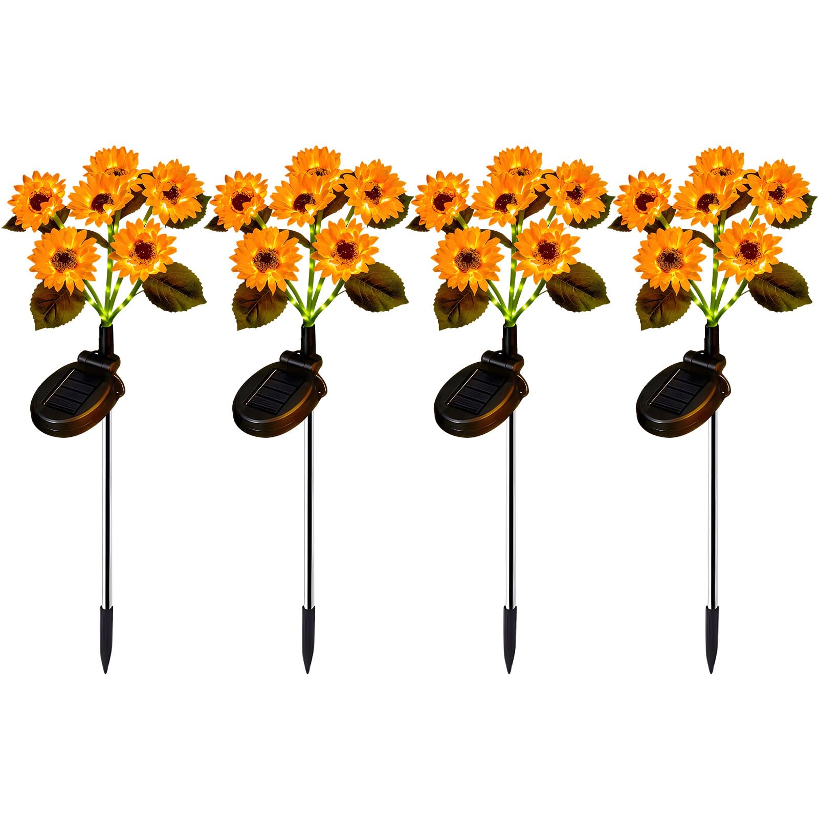 Lampada solare a forma di girasole, per esterni, giardino, 6 fiori, lampada solare da giardino, IP65, impermeabile, luce solare da giardino, per esterni, balcone, fioriere, terrazze, 4 pezzi