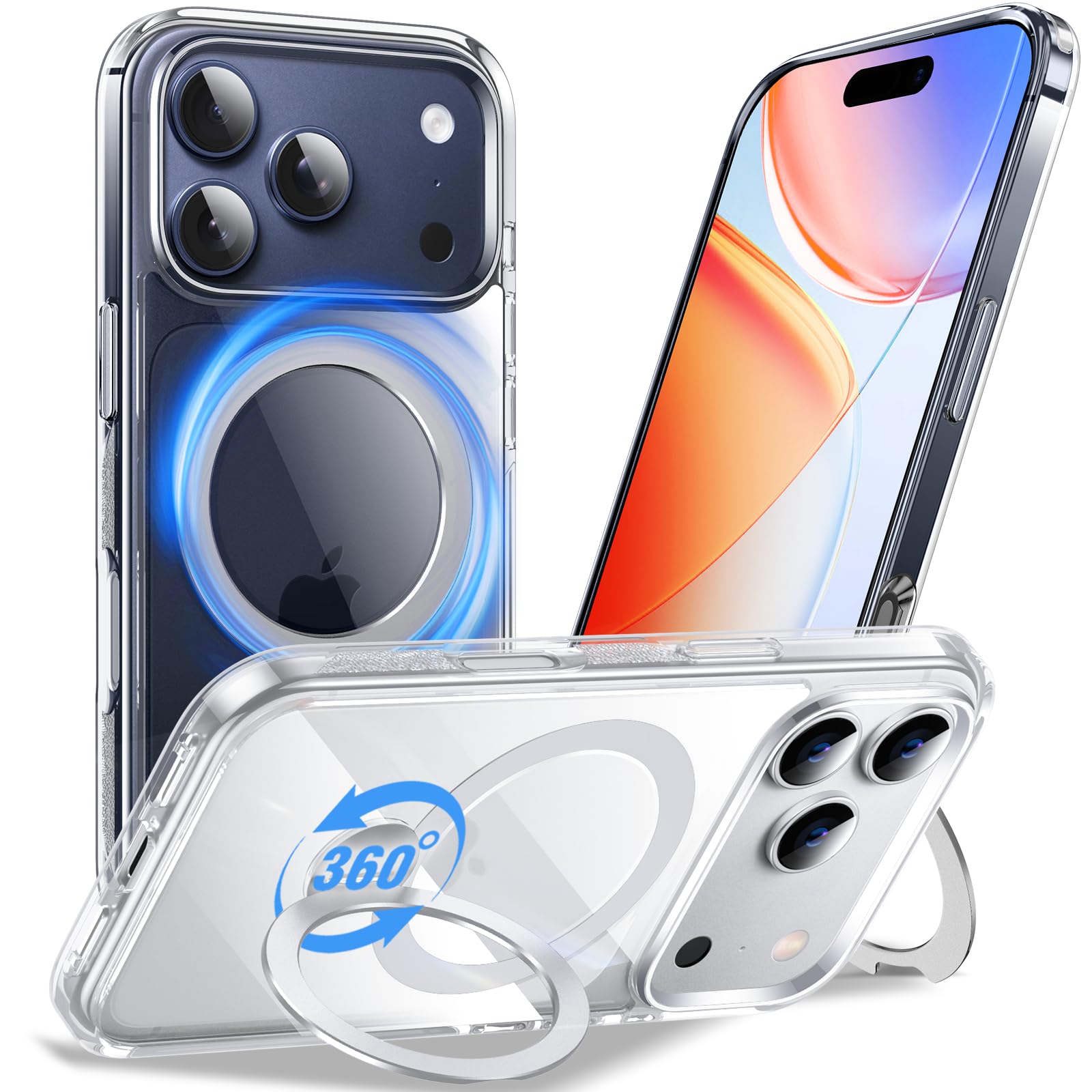Anqrp Handyhülle Für IPhone 14 Pro – Transparent Mit 360° Ständer & MagSafe, Vergilbungsfrei