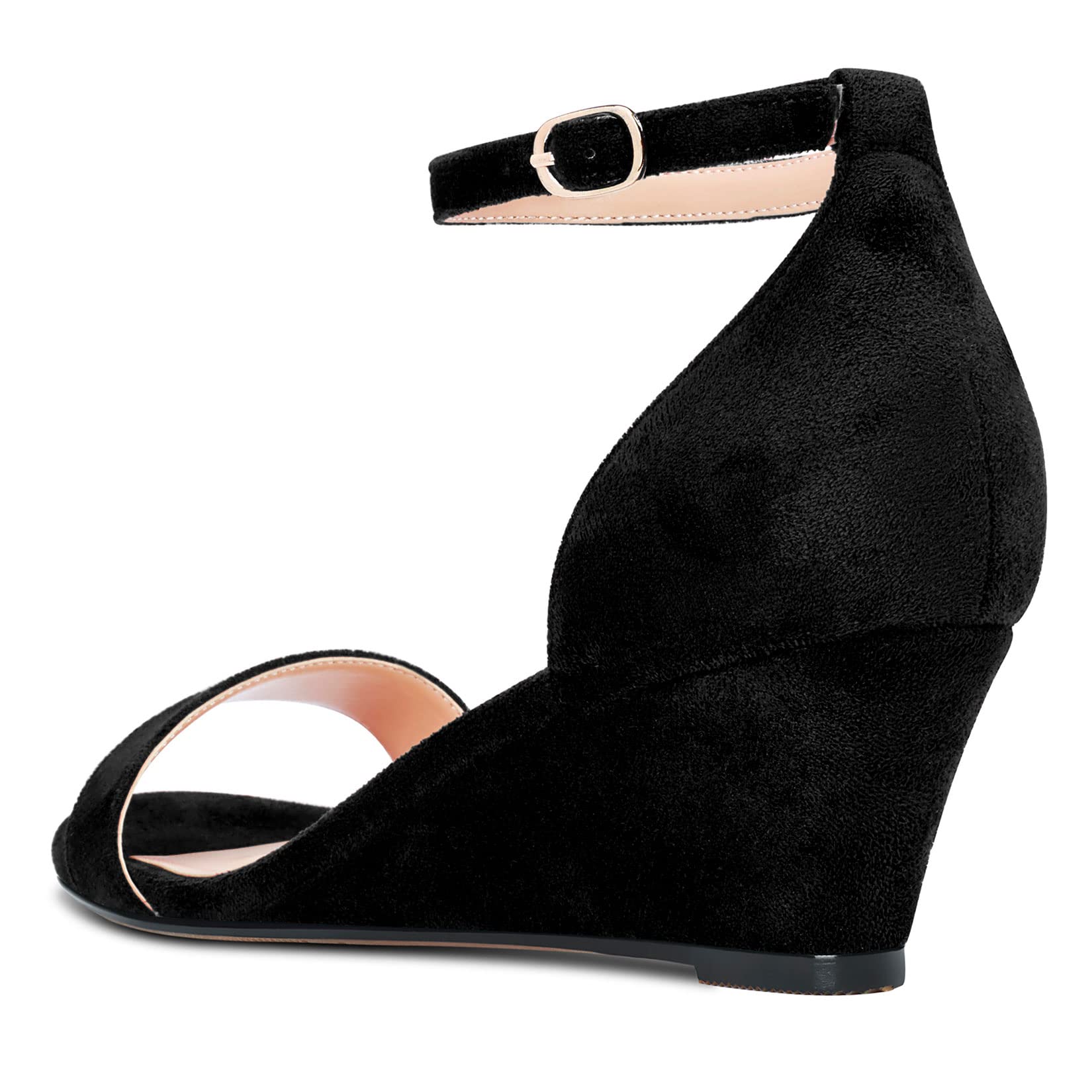 HDEUOLM Mujer Medio Heel cuña Esparto Correa Tobillo Sandalias Abierta Punta Clear Dress 5 CM Heels Zapatos