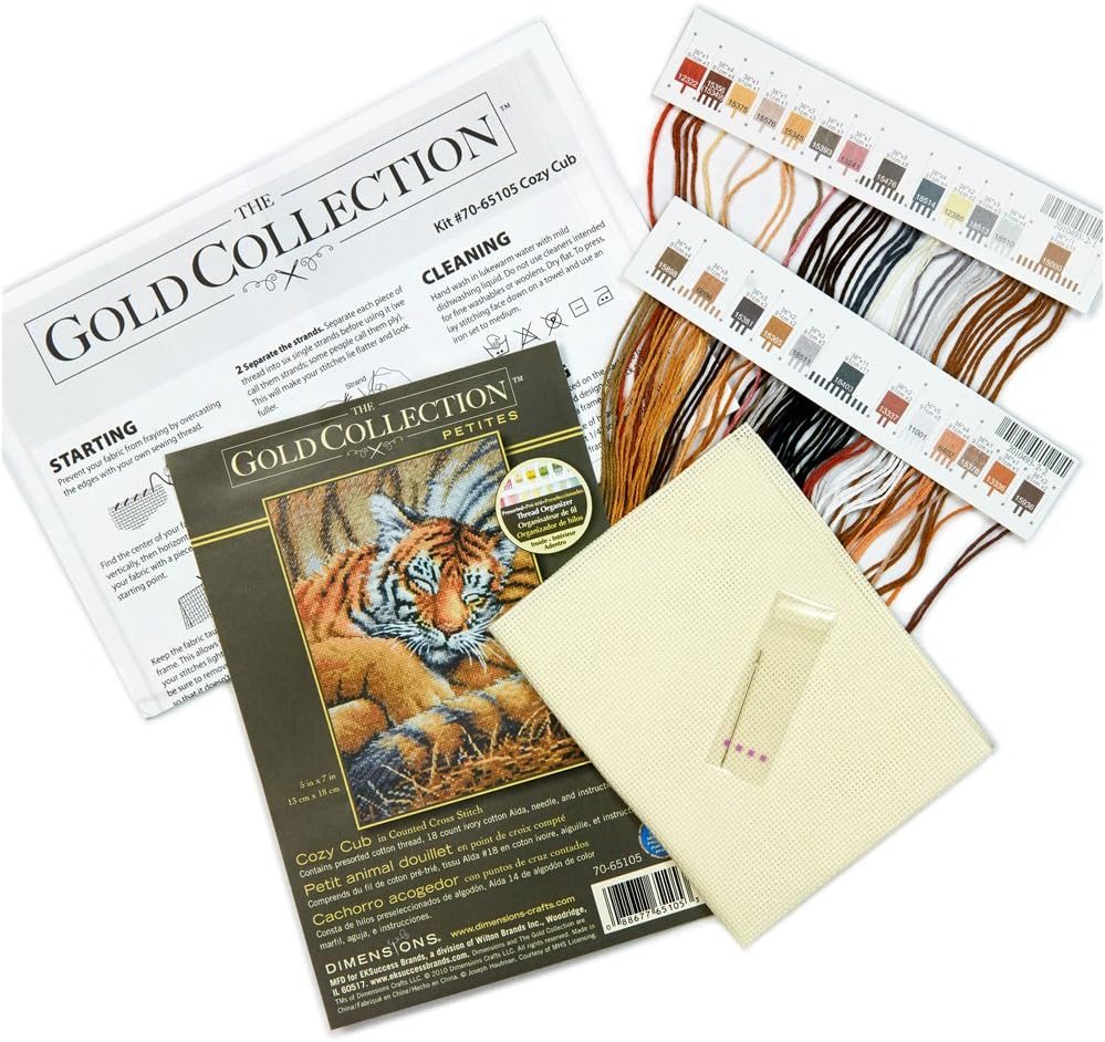 Dimensions Counted Cross Stitch Kit Gold Collection 'Cozy Cub', 18 Count Ivory Aida, 5'' x 7''