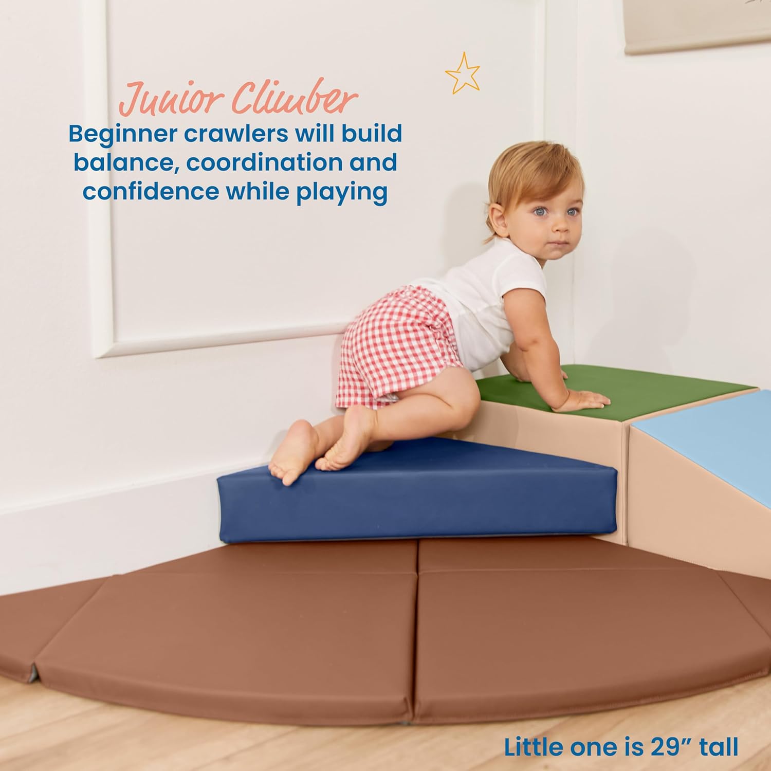ECR4Kids SoftZone Junior Adventurer's Summit Ramp, Corner Climber, Earthtone, 4-Piece