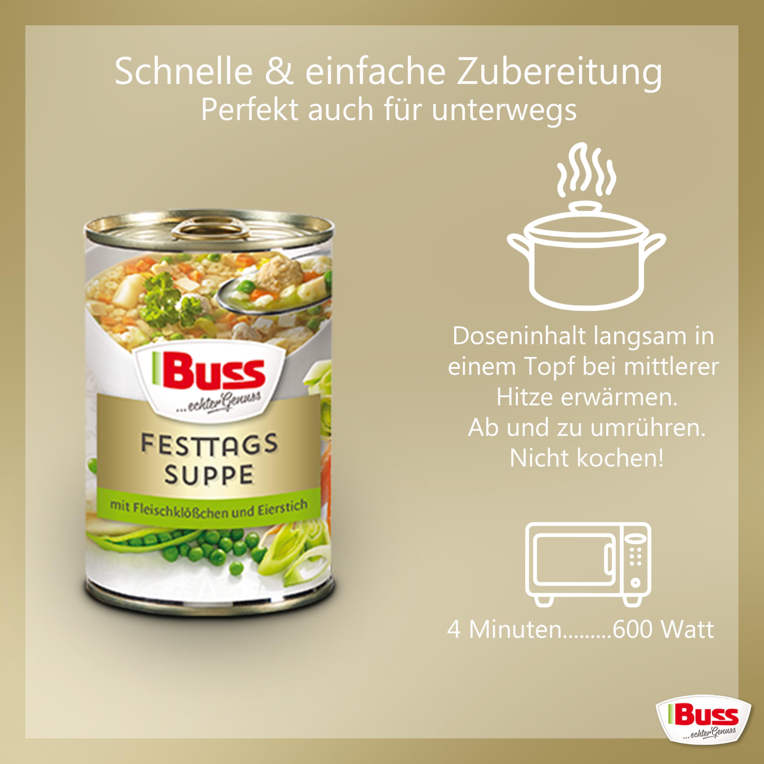 Leckere Gemüsesuppe mit Eierstich und Nudeln - Schnelle Fertiggerichte zum Aufwärmen in Mikrowelle & Topf - Lange haltbar