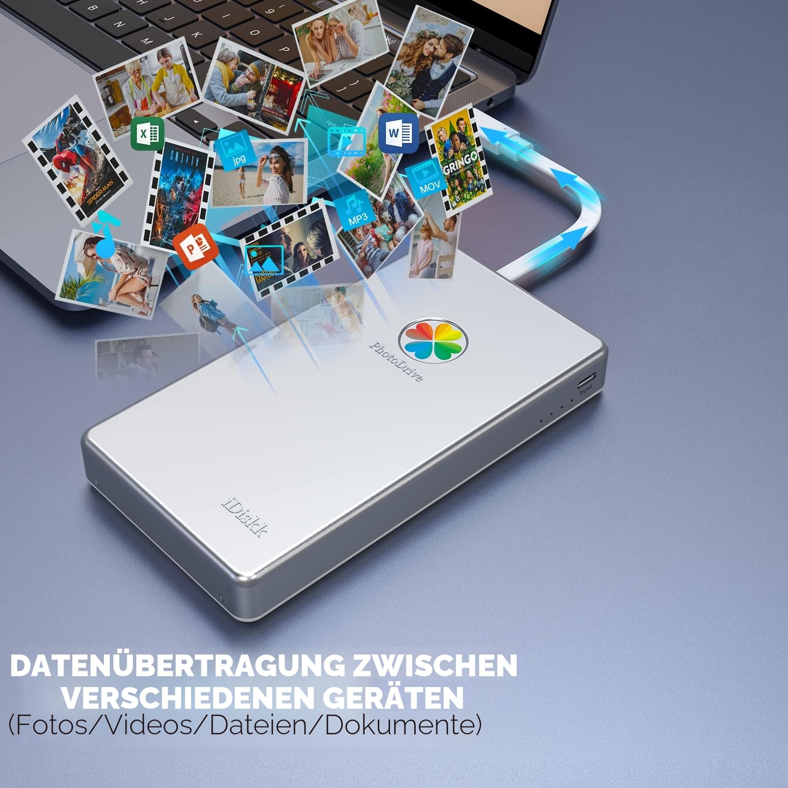 iDiskk 2TB (2000GB) Lightning Externe Festplatte, 【MFi-zertifizierte】 -Speicherplatz 3-in-1 USB-C Tragbare Festplatten für iPhone/iPad/Mac/PC und neueste Type-C Telefone （Sliver）