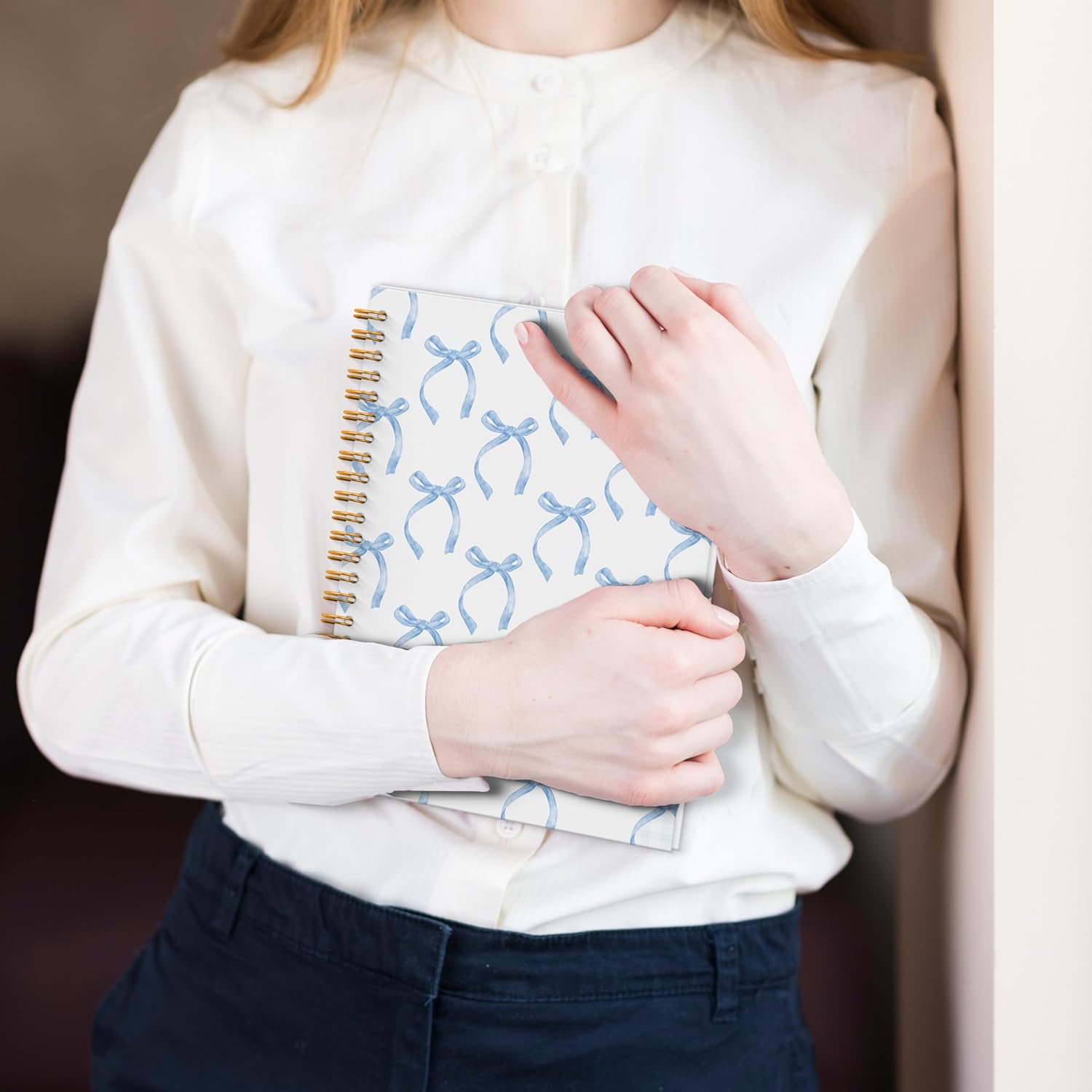 Blue Coquette Bow Spiral Journal Notebook 5.5x8.3, Preppy Spiral Journal Notebooks for School, Coquette Preppy School Supplies Notebooks, Blue Bow Journal for Women - Image 2