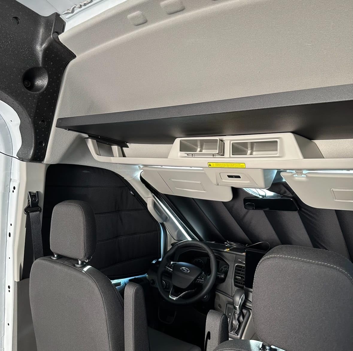 RV Headliner Shelf for Ford Transit with Curtain Rod and Liner Fits Mid and High Roof Vans 2014-2024