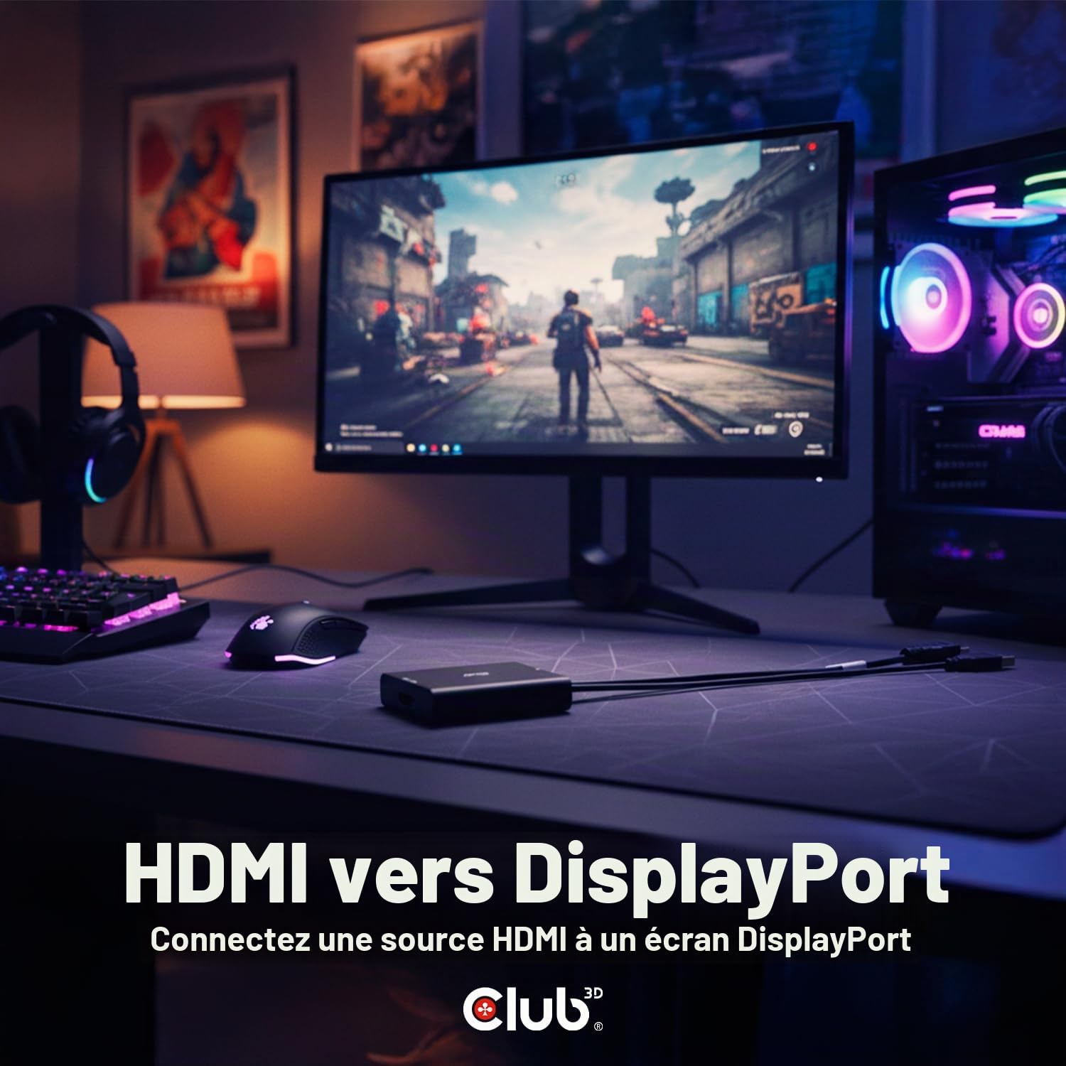 Club 3D Adaptateur actif CAC-1335 HDMI 2.1 vers DisplayPort 1.4 4K120Hz ou 8K30Hz M/F