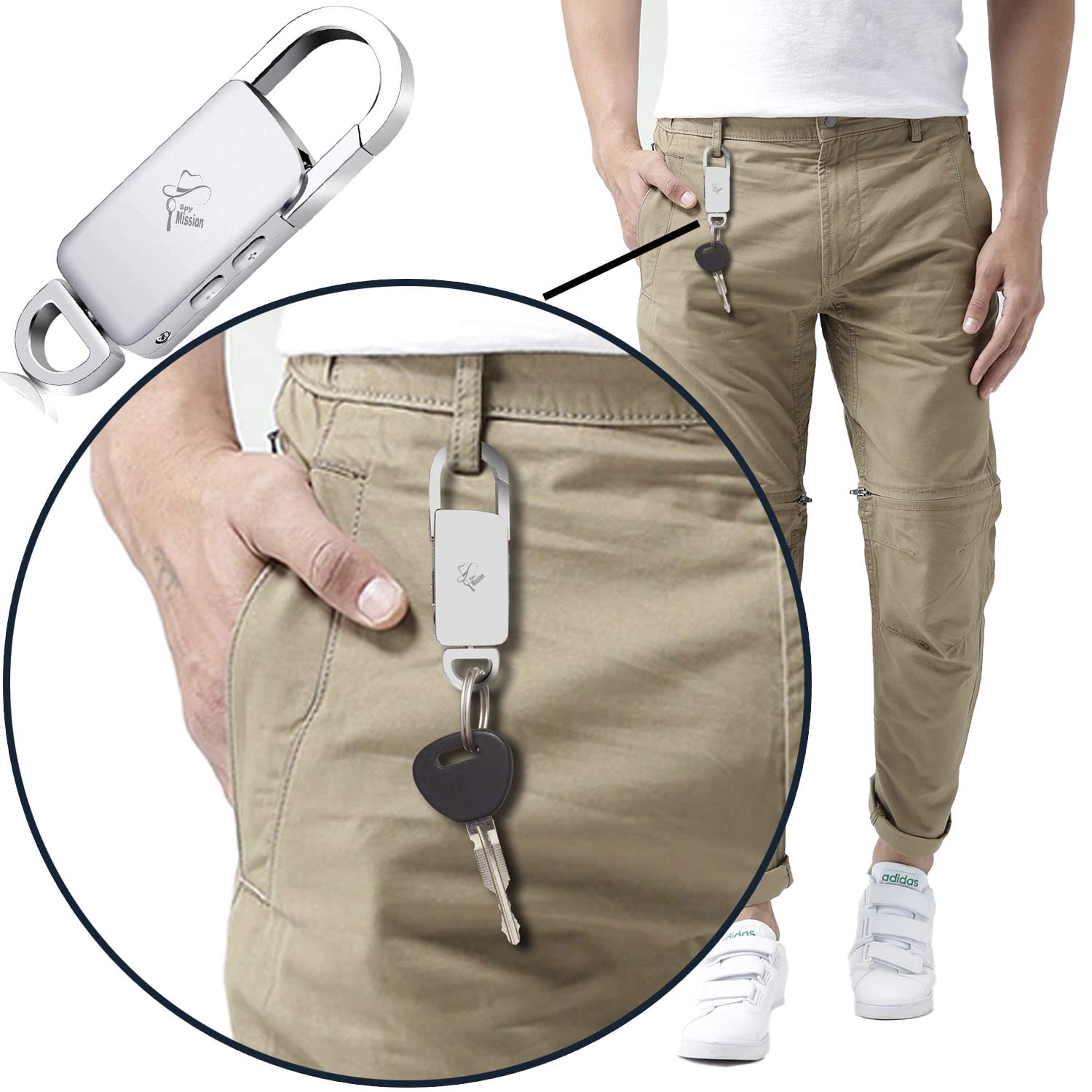 Spy Mission Keychain Spy Voice Recorder with Intelligent Noise Reduction Audio Recorder Mini Voice Activated Recorder Keychain 8gb inbuilt Memory.No Light and Sound While Recording.