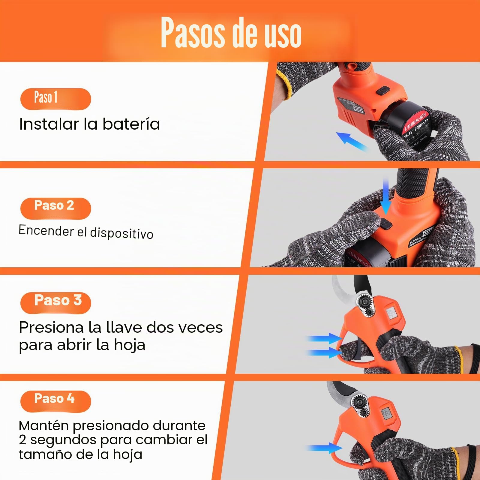 Tijeras de Podar Batería 25/35 mm Sin Escobillas con 2 Baterías | Pantalla integrada con doble apertura ajustable, perfecta para viñedos, huertos y trabajos de jardinería