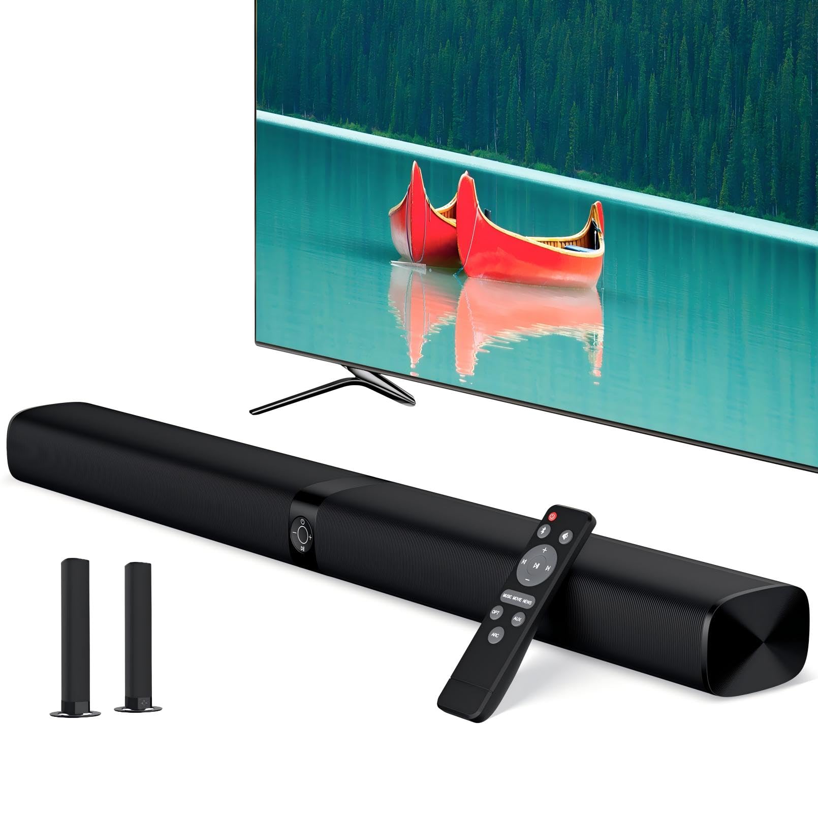 80W Detachable Sound Bar - 2-in-1 Bluetooth Soundbar With ARC/Optical/AUX, 3 EQ Modes For TV/PC