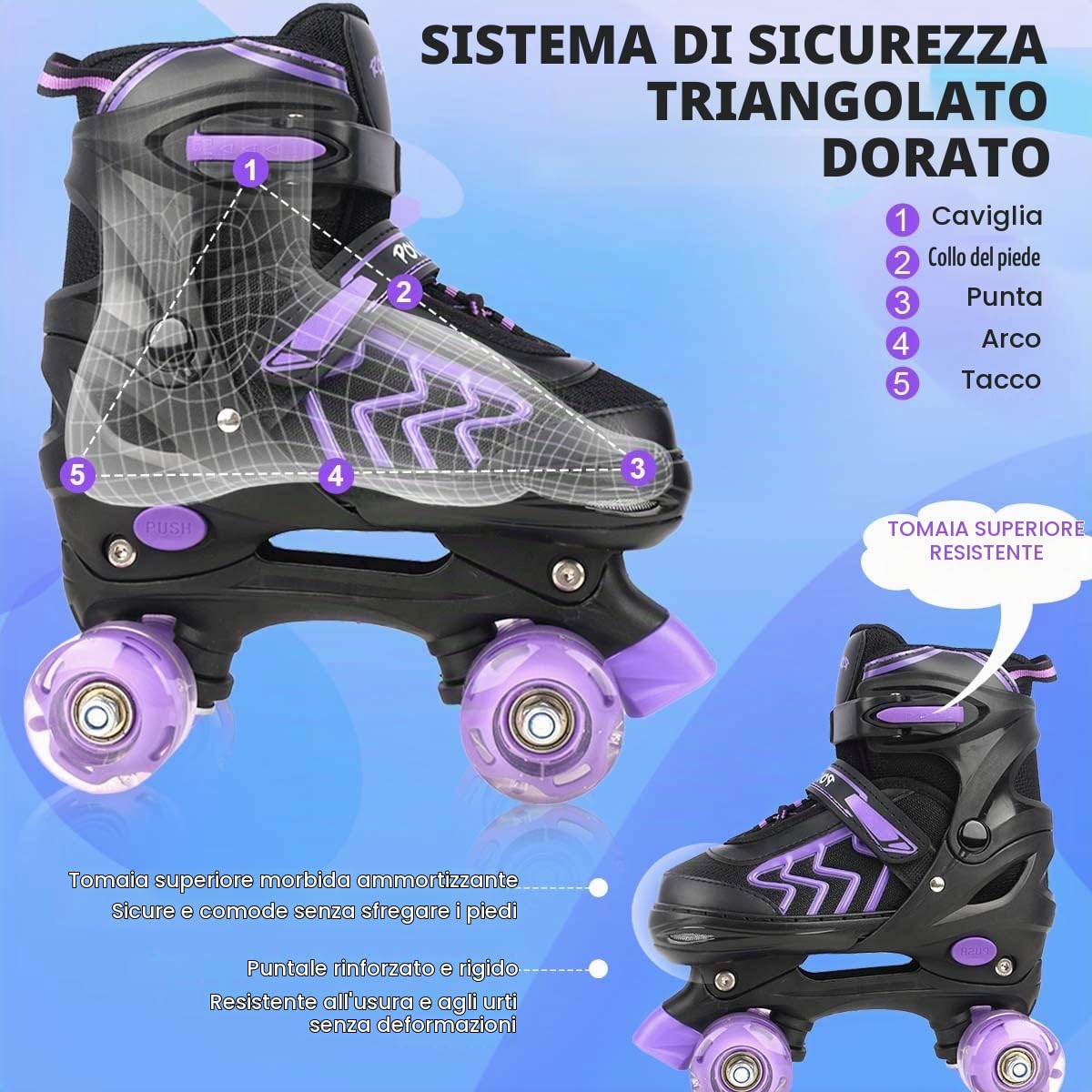 Pattini a Rotelle Bambina, Bambino,Pattini a 4 Ruote,Pattini Regolabili in 4 Misure con 8 Ruote Lampeggianti per Ragazzi, Ragazze e Principianti