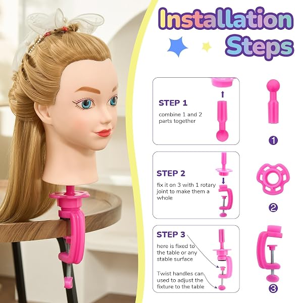 Neverland 20 pollici Testa per Parrucchieri 100% fibra sintetica capelli Testa Parrucchiere Testa bambola da truccare e pettinare Testa mannequin bambole Con Morsetto & DIY Hair Styling Tools - 3