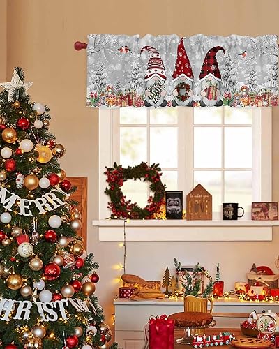 Miniatura 2 de Litter Star Cenefa de cocina enana de Navidad, cenefas de ventana de árbol de Navidad, cortinas cortas de rama de nieve de invierno, cenefas grises