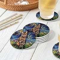 Vista 8 de Van Gogh - Juego de 4 posavasos abstractos de cerámica de diatomita absorbentes con base de corcho, protección de mesa, adecuados para mesas