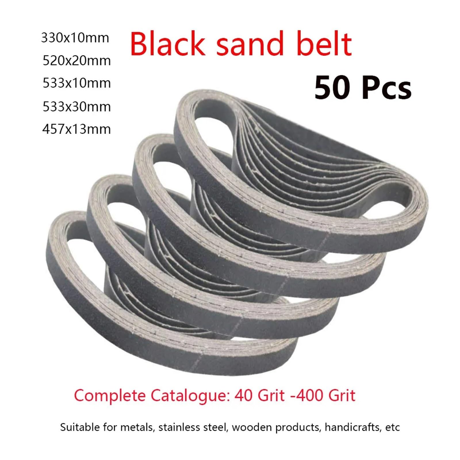 50 Sztuk Okrągły Czarny Piasek 330x10mm/520x20mm Mały Pas Pneumatyczny 40-400Grit Polerowanie(330x10mm 50Pcs,80)
