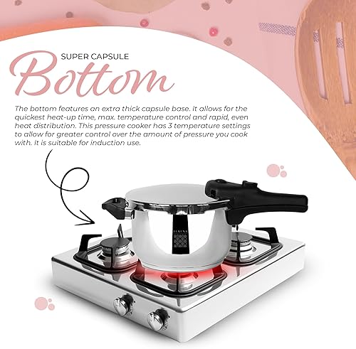 Miniatura 5 de Serenk Olla a presión de inducción de alta presión, olla de acero inoxidable de 5 cuartos de galón con protección contra sobrecalentamiento, bloqueo