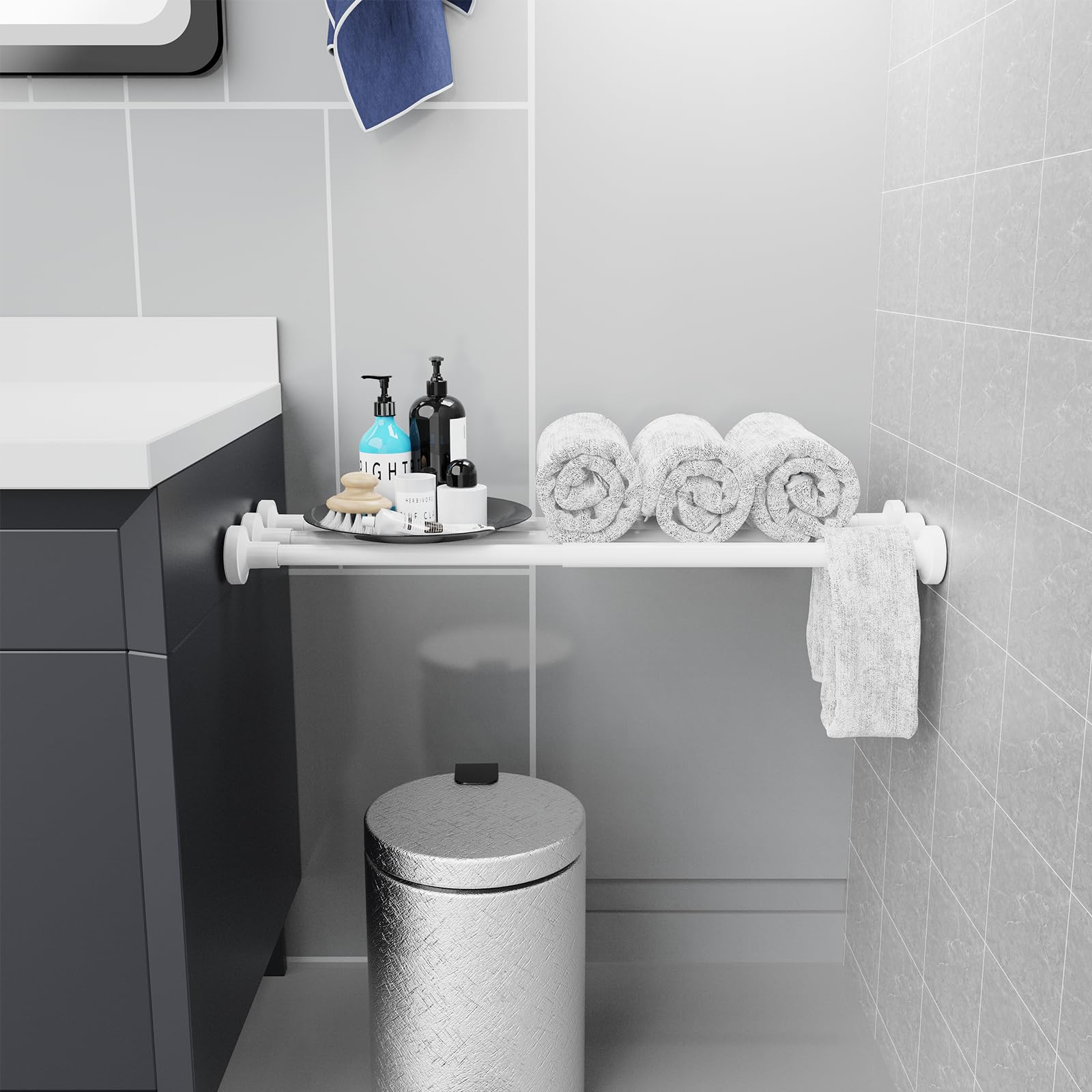 TEN-HIGH Asta per tende a tensione, 2 aste per tende a tensione, per finestre o doccia, facile da installare, senza forare, non arrugginire, per bagno, asta di diametro 3,5 pollici (bianco