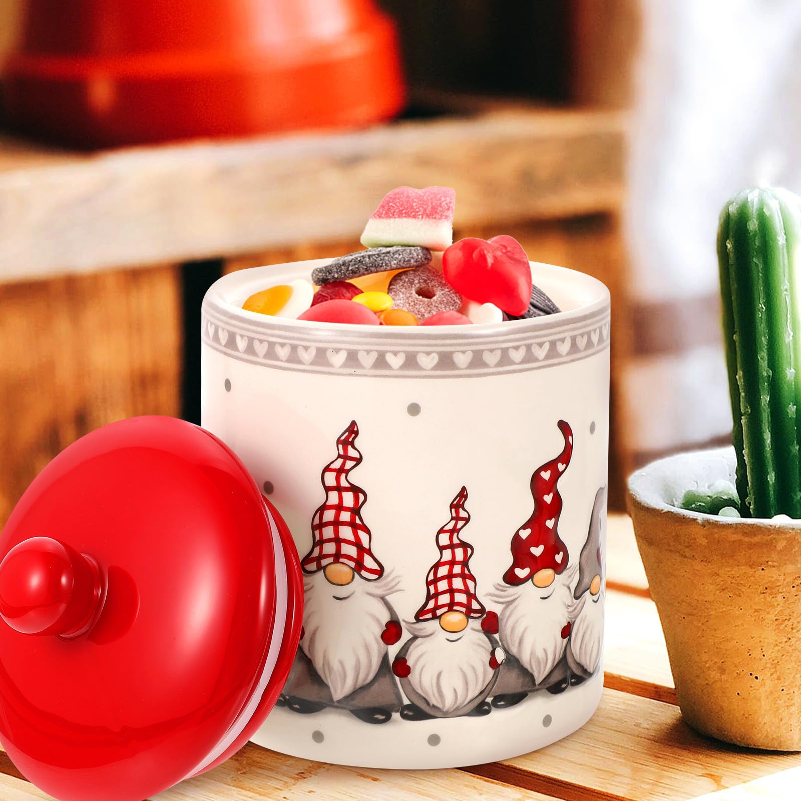 Barattolo di Ceramica Rotondo con Coperchio per Conservazione Alimenti, Contenitore Natalizio Multipurpose con Buona Tenuta, per Riso e Frutta Secca