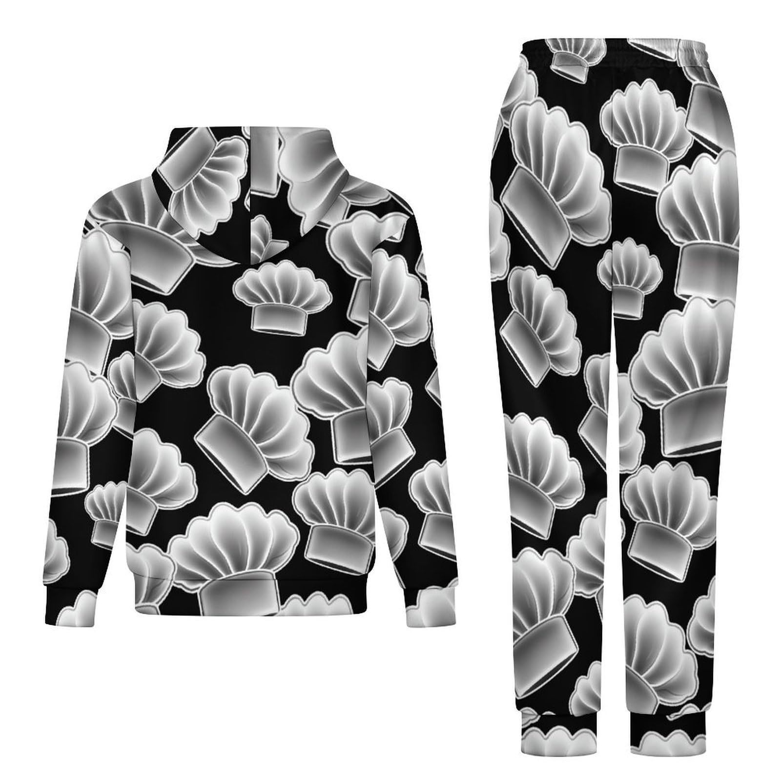 Tuta da chef alla moda per uomo e donna con coulisse a maniche lunghe con cappuccio, 2 pezzi