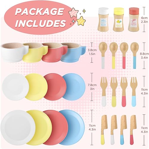 Miniatura 4 de GAGAKU Juego de platos y platos de madera para niños, juego de cocina de madera Montessori, accesorios de cocina, juguete de cocina para niños