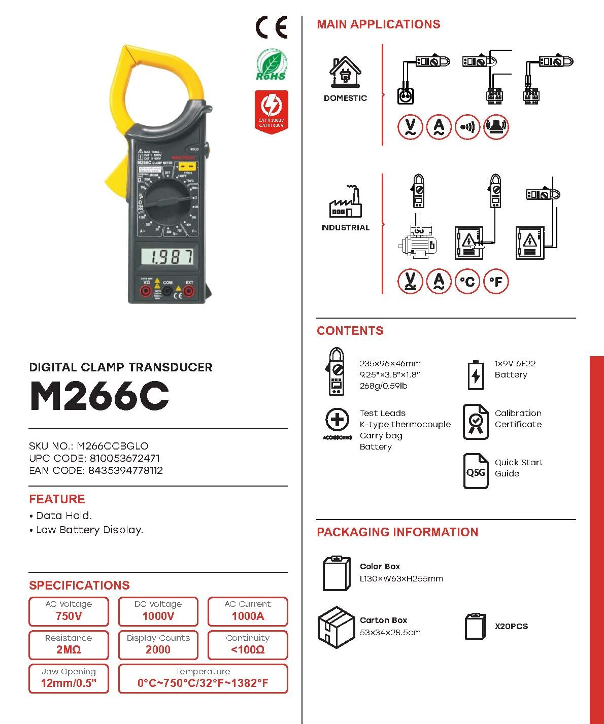 MASTECH M266C packaging contents and specifications