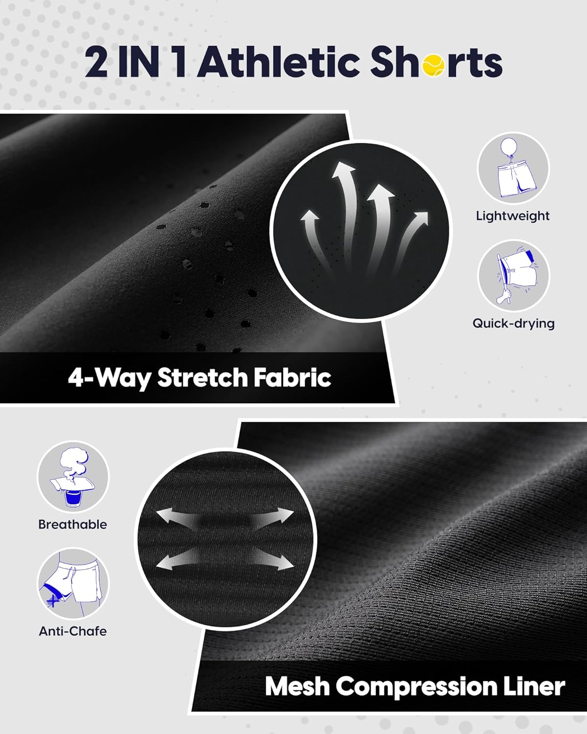 maamgic Men's 2 in 1 Gym Shorts 5 Inch Athletic Tennis Shorts Stretch Workout Running Shorts with Liner - Image 4