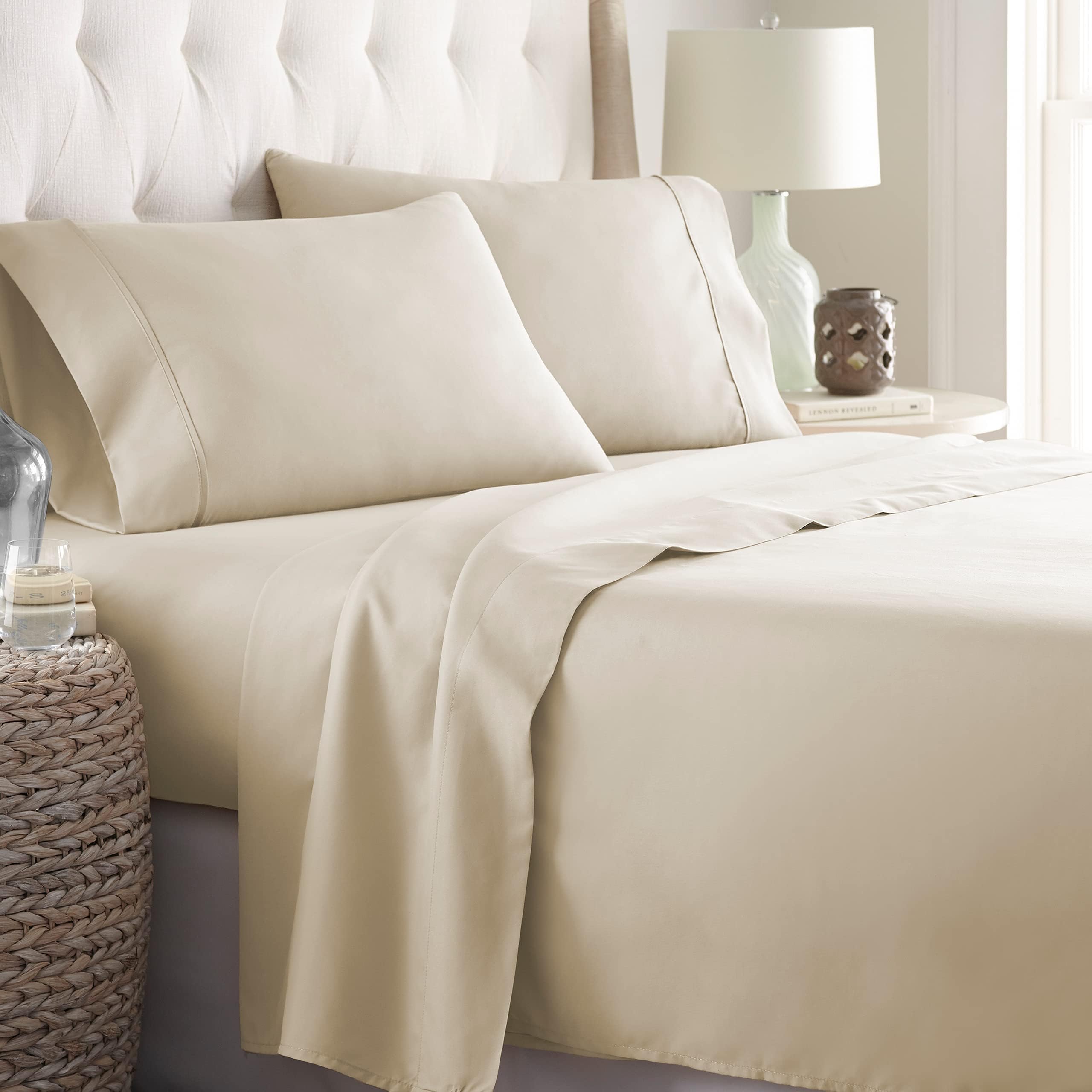 Danjor Linens Twin Bunk Bed Sheets w/ 2 Pillowcases, Lightweight Brushed Microfiber Deep Pockets, 4 Piece Fitted Bedding Sets, Cream