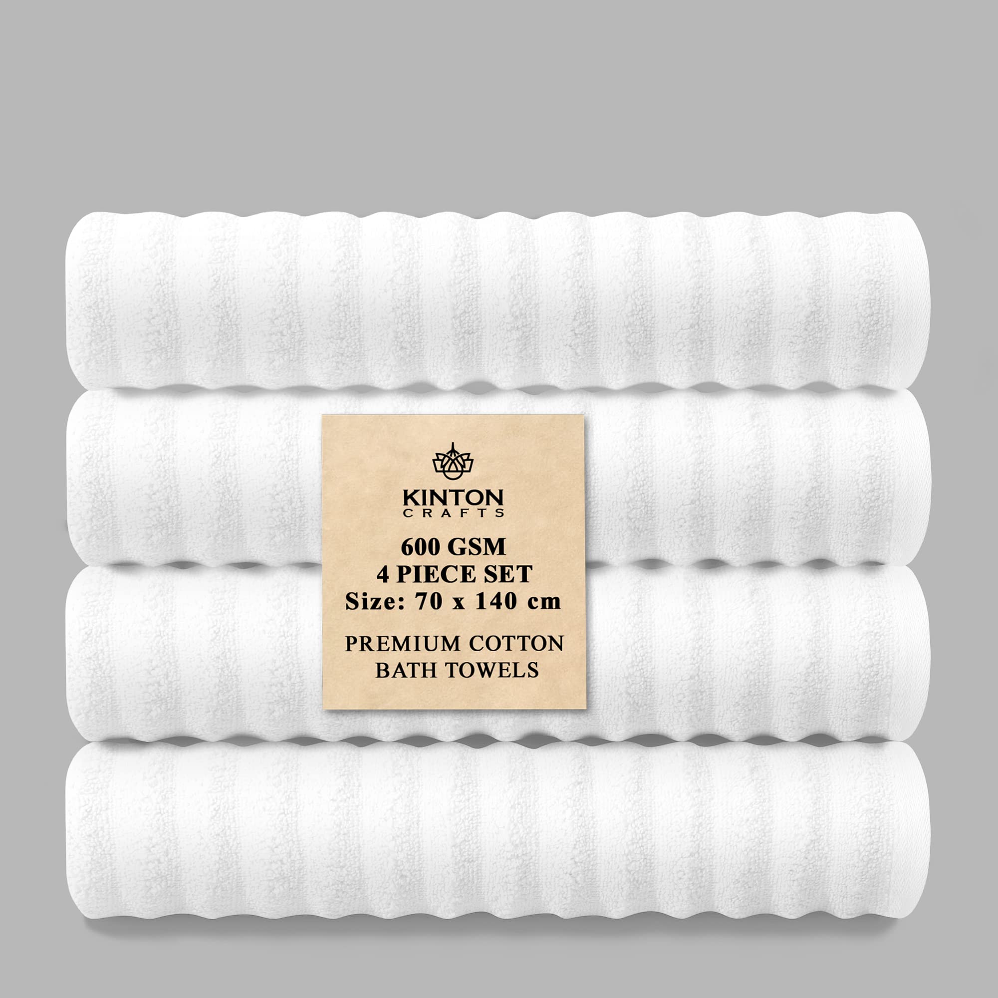Kinton Crafts Body Towels - Pack of 4, 600 GSM, 70x140cm, Pure Cotton, Soft Plush Luxury, High Absorbency - Ideal for Hotel and Everyday Use, White