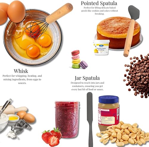 Miniatura 4 de Juego de utensilios de cocina de 14 piezas, con asas de madera, incluye espátula, batidor, cuchara ranurada, resistente al calor de 446 F con