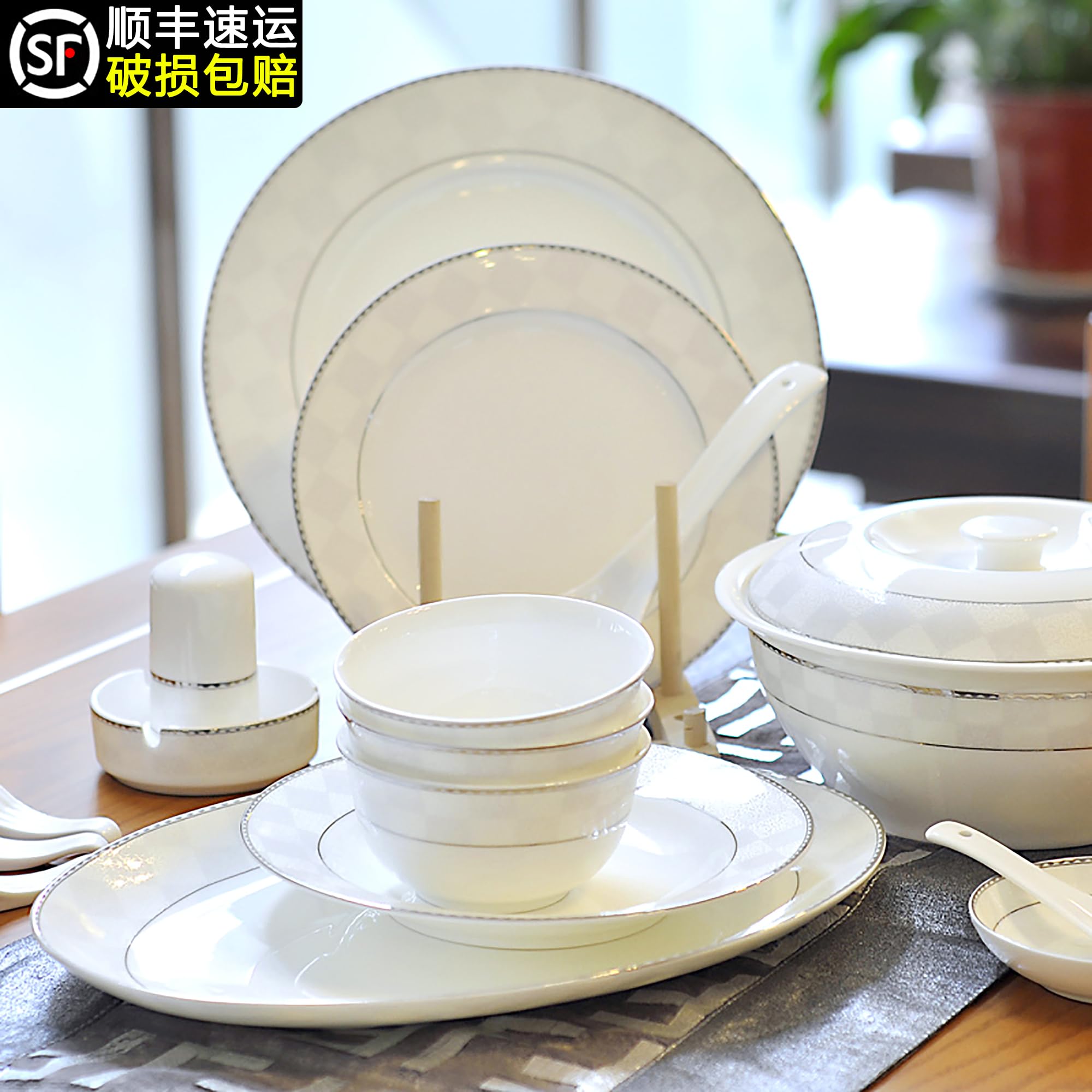 Ceramiczna zastawa stołowa Jingdezhen zastawa stołowa z porcelany kostnej chińska miska i zestaw naczyń światło domowe luksusowa miska i talerz miska pałeczki koreański (Color : 56-piece set-03)